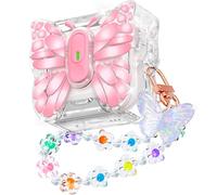 R-fun for AirPods 4 Case Butterfly Artistry - Auto Pop-Up Lid & Kickstand Function, Military-Grade 360° Protection with Beautiful Bracelet & Cleaning Kit for AirPods 4th Gen 2024,Pink