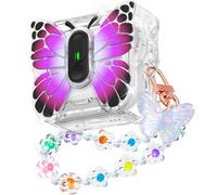 R-fun for AirPods 4 Case Butterfly Artistry - Auto Pop-Up Lid & Kickstand Function, Military-Grade 360° Protection with Beautiful Bracelet & Cleaning Kit for AirPods 4th Gen 2024,Black Rose Red