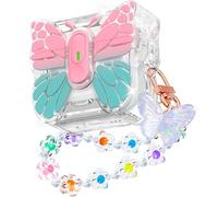 R-fun for AirPods 4 Case Butterfly Artistry - Auto Pop-Up Lid & Kickstand Function, Military-Grade 360° Protection with Beautiful Bracelet & Cleaning Kit for AirPods 4th Gen 2024,Pink Teal