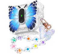R-fun for AirPods 4 Case Butterfly Artistry - Auto Pop-Up Lid & Kickstand Function, Military-Grade 360° Protection with Beautiful Bracelet & Cleaning Kit for AirPods 4th Gen 2024,Black Blue