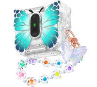 R-fun for AirPods 4 Case Butterfly Artistry - Auto Pop-Up Lid & Kickstand Function, Military-Grade 360° Protection with Beautiful Bracelet & Cleaning Kit for AirPods 4th Gen 2024,Black Teal