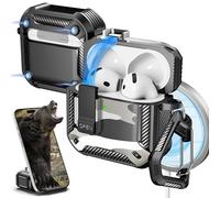 R-fun for AirPods 4 Case with Cleaning Kit,Carbon Fiber Elements Military Drop Proof Auto Pop up Cover, Phone Stand and Magnetic Base with Carabiner Hook Compatible with AirPods 4th Gen 2024,SnowCamo