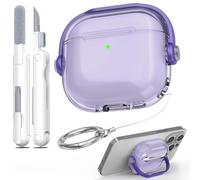 R-fun for Airpods 4 Case with Secure Lock & Cleaning Kit, Shockproof Anti-Drop Music Headset Earphone Protective Case Cover Compatible with Airpods 4,clear purple