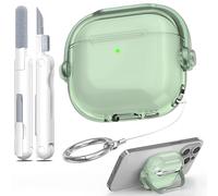 R-fun for Airpods 4 Case with Secure Lock & Cleaning Kit, Shockproof Anti-Drop Music Headset Earphone Protective Case Cover Compatible with Airpods 4,clear green