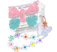 R-fun for AirPods Pro 2 Case Butterfly Artistry - Auto Pop-Up Lid & Kickstand Function, Military-Grade 360° Protection with Beautiful Bracelet & Cleaning Kit for AirPods Pro 2 Gen,Pink Teal