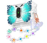 R-fun for AirPods Pro 2 Case Butterfly Artistry - Auto Pop-Up Lid & Kickstand Function, Military-Grade 360° Protection with Beautiful Bracelet & Cleaning Kit for AirPods Pro 2 Gen,Black Teal