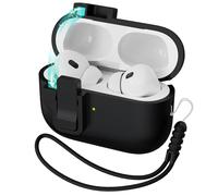 R-fun for AirPods Pro 2nd Generation Case Cover, Liquid Silicone Rubber Auto Pop-Up Military Grade Anti-Fall Soft Silicone for AirPods Pro with Lanyard & Cleaning Kit, Front LED Visibleblack