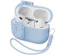 R-fun for AirPods Pro 2nd Generation Case Cover, Liquid Silicone Rubber Auto Pop-Up Military Grade Anti-Fall Soft Silicone for AirPods Pro with Lanyard & Cleaning Kit, Front LED Visiblesky blue