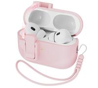 R-fun for AirPods Pro 2nd Generation Case Cover, Liquid Silicone Rubber Auto Pop-Up Military Grade Anti-Fall Soft Silicone for AirPods Pro with Lanyard & Cleaning Kit, Front LED Visiblepink