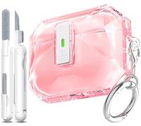 R-fun for AirPods Pro 3 Case (2025) Cover with Cleaning Kit, Military-Grade Shockproof Transparent Non-Yellowing, Auto Pop-Up Lid Design for AirPods Pro 3rd Generation Case, Clear Pink
