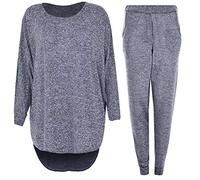 R G Clothing 2 Piece Track Suit Set High Low Top and Bottoms Casual Loungewear Sweatshirt Joggers Set (UK, Alpha, M, L, Plus, Regular, Marl Grey)