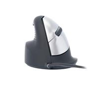 R-Go HE Ergonomic Mouse Left-Handed, Silent Click, Built-in break software, Vertical Ergo Mouse, Wired with USB-C+USB A converter, 2400DPI, 5 Buttons, Prevention Tennis Elbow/Mouse arm, Black/Silver