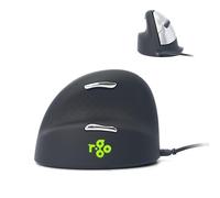 R-Go HE Ergonomic Mouse Left-Handed, Silent Click, Built-in break software, Vertical Ergo Mouse, Wired with USB-C+USB A converter, 2400DPI, 5 Buttons, Prevention Tennis Elbow/Mouse arm, Black/Silver