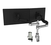R-Go Tools Caparo 4 D2, Dual monitor arm, Fully adjustable with gas spring, Vesa(75x75 and 100x100mm) Mount Desk Stand with Clamp, Fits 40’’Inch LCD Computer Monitors, Weigh max 9KG per arm, Matte silver