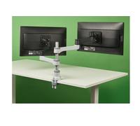R-Go Tools ZEPHER 4 C2, Dual monitor arm, Adjustable Vesa(75x75 and 100x100mm) Mount Desk Stand with Clamp, Fits 32'' LCD Computer Monitors, Weigh max 8KG, Matte silver