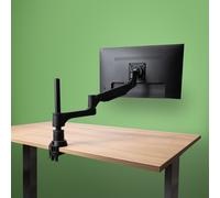 R-Go Tools Caparo 4 D2, Single monitor arm, Fully adjustable with gas spring, Vesa(75x75 and 100x100mm) Mount Desk Stand with Clamp, Fits 40’’Inch LCD Computer Monitors, Weigh max 9KG, Matte silver