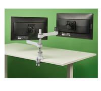 R-Go Tools ZEPHER 4 C2, Dual monitor arm, Adjustable Vesa(75x75 and 100x100mm) Mount Desk Stand with Clamp, Fits 32'' LCD Computer Monitors, Weigh max 8KG, Matte silver