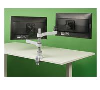 R-Go Tools ZEPHER 4 C2, Dual monitor arm, Adjustable Vesa(75x75 and 100x100mm) Mount Desk Stand with Clamp, Fits 32'' LCD Computer Monitors, Weigh max 8KG, Matte silver