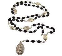 R. Heaven Black glass oval Seven Sorrows medal Mary rosary beads
