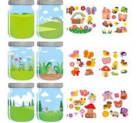 R HORSE 12PCS Spring Bugs Stickers Scene for Kids, Make A Bug Jar Sticker Scene with Butterfly Bee Ladybug Flower, Make Your Own Insect Stickers with Jar Scene, DIY Spring Party Games Class Activities