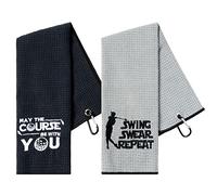 R HORSE 2PCS Golf Towel Gift for Men Embroidered Golf Towels for Golf Bags Microfiber Fabric Golf Bag Towel with Carabiner Clip for Hanging Retirement Gifts for Men Golfer