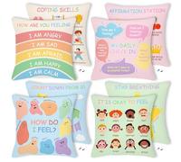R HORSE 4Pcs Calming Corner Pillow Covers, 18 x 18 Inch Feelings Pillow Cover Counseling Office Classroom Must Haves Mental Health Throw Pillowcase Decor, Calm Down Corner Supplies for Kid School Gift