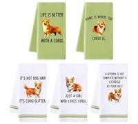 R HORSE 5Pcs Kitchen Dish Towels - Funny Corgi Dishcloths Absorbent Dish Tea Towels Cute Corgi Themed Kitchen Towels Bar Hand Dishcloths Hilarious Hand Towels Gift for Women Mom Hostess Housewarming