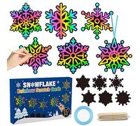 R HORSE 60PCS Snowflake Rainbow Color Scratch Cards Gift Set for Kids DIY Winter Snowflake Hanging Scratch Cards for Kids Snowflake Magic Art Rainbow Color Craft Kit for Winter Christmas Party Favors