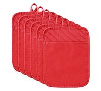 R HORSE 6Pcs Christmas Red Pot Holders with Pocket for Kitchen Cotton Pocket Pot Holder Set Heat Resistant Potholder Terry Coaster Oven Mitts Hot Pads Trivet for Baking Cooking 7''x9''