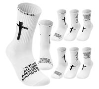 R HORSE 8 Pairs Religious Soccer Socks for Men Teen, Anti Slip Cotton Football Socks with Bible Verse Birthday Sports Gifts for Youth Dad, Christian Cross Gifts Athletic Running Training Supplies