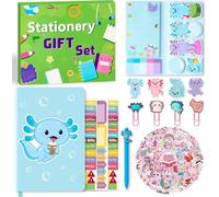 R HORSE Axolotl Stationery Gift Set, Axolotl Sticky Notes A5 Hardcover Ruled Journal Notebook with Stickers Magnet Bookmarks Paper Clip Gel Ballpoint Pen Birthday Back to School Supply (Blue)