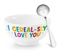R HORSE Bowl and Spoon Set - I Cerealsly Love You Cereal Bowls with Steel Spoon Ceramics Deep Dessert Bowl for Oatmeal Ice Cream Fruits Sundae Salad Snack, Kitchen Microwave and Dishwasher Safe