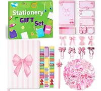 R HORSE Coquette Pink Bow Stationery Gift Set - Sticky Note A5 Hardcover Ruled Journal Notebook with Planner Sticker Magnet Bookmark Paper Clip Gel Ballpoint Pen for Birthday School Office Supplies
