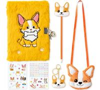 R HORSE Corgi Dog Diary Set - 6PCS Corgi Diary with Lock and Keys for Girls, Corgi Plush Secret Journal Diary Journaling Set for Writing, Make Your Own Scrapbook with Crafts Idea Gift for Teen Girls