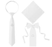 R HORSE First Holy Communion Tie Set 3 Pieces, White Satin Religious Necktie with Embroidered Armband & Chalice Jacquard Handkerchief for Boys Church Ceremony Gift