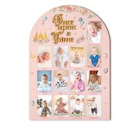 R HORSE My First Year Photo Display Wood Board - 3D Princess Baby's First Year Picture Frame, 12 Months Fairytale Castle Milestone Board Baby Keepsake Gift 1st Birthday Nursery Decor for Girl