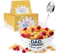 R HORSE Oversized Cereal Bowl Gift Set - 44Oz Dad I Cerealsly Love You Funny Cereal Bowl and Engraved Spoon Card Set, Oatmeal Bowl Cereal Fruit Tableware Kit for Dad Father Grandpa Men Birthday Gifts