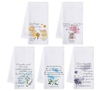 R HORSE Religious Christian Kitchen Dish Towel - 5Pcs Inspiration Flower Sayings Cleaning Dishcloth Bible Verse Absorbent Bar Quick Dry Hand Towel Tea Towels Xmas Gift for Women Men Housewarming Decor