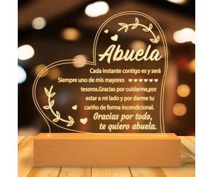 R HORSE Spanish Grandma Birthday Gift - Regalos para Abuela Engraved Acrylic Heart Night Light with Base Mother's Day Gifts for Grandma in Spanish Idea Gifts for Abuela from Granddaughter Grandson