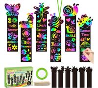 R HORSE Spring Insects Scratch Bookmarks - 60PCS Hello Spring Bug Scratch Bookmarks for Kids DIY Springs Time Summer Bees Magic Color Scratch Paper Bookmark for School Classroom Activities Art Project