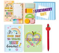 R HORSE Stationery Gift Set - 3Pcs Notebook Sticky Notes, A5 Spiral Notebooks & 550 Sheets Cute Sticky Notes with Pens Kit for Office School Teacher Thanksgiving Supplies (Restro Teacher)