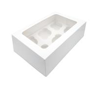 R&J 4 Pack - 6 Hole Cupcake Boxes, White Bakery Boxes with Clear Window, Ideal for Parties and Events
