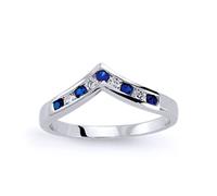Jewelco London Women's Silver blue CZ Channel set Alternating Wishbone Eternity Ring in White | Size: R Jewelco London White R