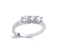 (R) Jewelco London Ladies Rhodium Plated Sterling Silver CZ Shoulder Set Trilogy Engagement Ring - GVR920