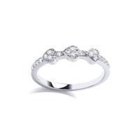 (R) Jewelco London Ladies Rhodium Plated Sterling Silver CZ Trilogy Love Hearts Stacker Ring - GVR879