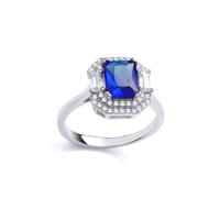 (R) Jewelco London Ladies Rhodium Plated Sterling Silver Sapphire-Blue Octagon 3 Tier Cluster Cocktail Ring - GVR839SAP
