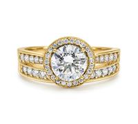 (R) Jewelco London Ladies Solid 9ct Gold Round Lab Created Diamond Wed-fit Halo & Half Eternity Travel Bridal Rings Set - LABJRN603+609