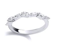 (R) Jewelco London Ladies Rhodium Plated Sterling Silver baguette Cubic Zirconia Zig Zag Art Deco Eternity Ring