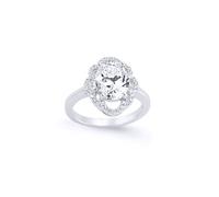 Jewelco London Women's Silver Oval CZ Solitaire Engagement Ring | Size: R Jewelco London Silver R