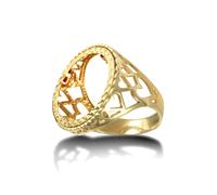 (R) Jewelco London Men's Solid 9ct Yellow Gold Love Hearts Full Sovereign Mount Ring - JRN171-F
